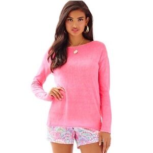 LILLY PULITZER SWEATER Alana Sweater Pink Linen Boatneck Long Sleeve Sz M